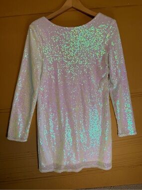 Glamorous Iridescent Sequin Long Sleeve Mini Dress Sz M
